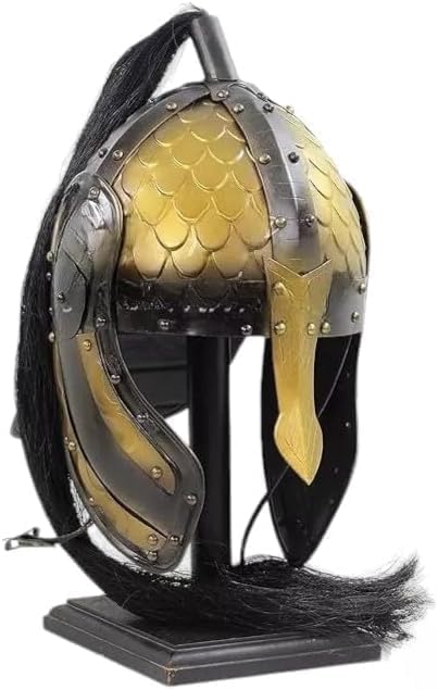 Medieval Knight Helmet Black Plume Embossed Antique Bronze Finish
