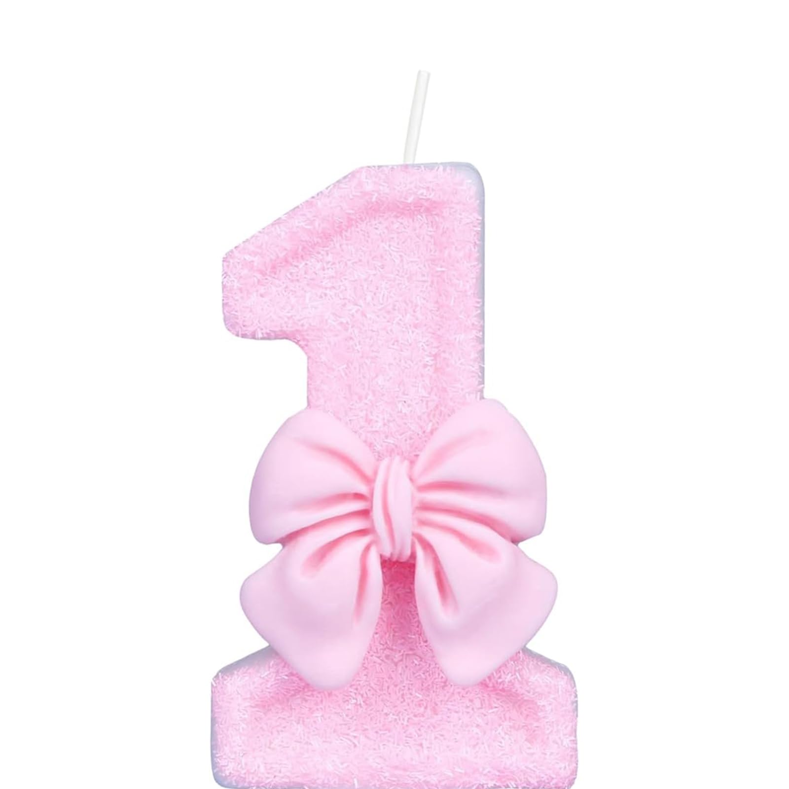 Jrteay Girls Pink Number 1 Birthday Candle With Bow, Birthday Candle For Cake, Glitter Cake Topper Decorations For 1St Birthdays Party Supplies, Butterfly Theme Candles For Cakes Celebrations