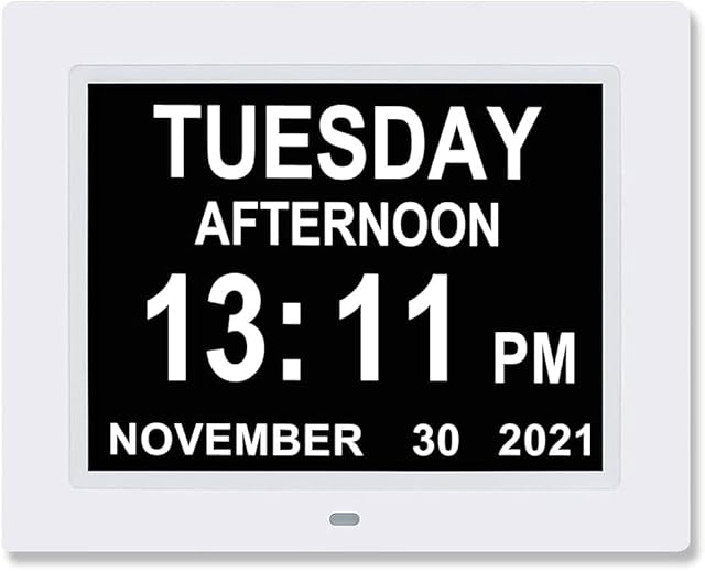 Levick 9 Inch Digital Day Calendar Clocks Clear Display Extra Large Day Date Time Dementia Clock for Senior Elderly impaired Vision Memory Loss Alzheimers with Medication Reminders Alarms (White)