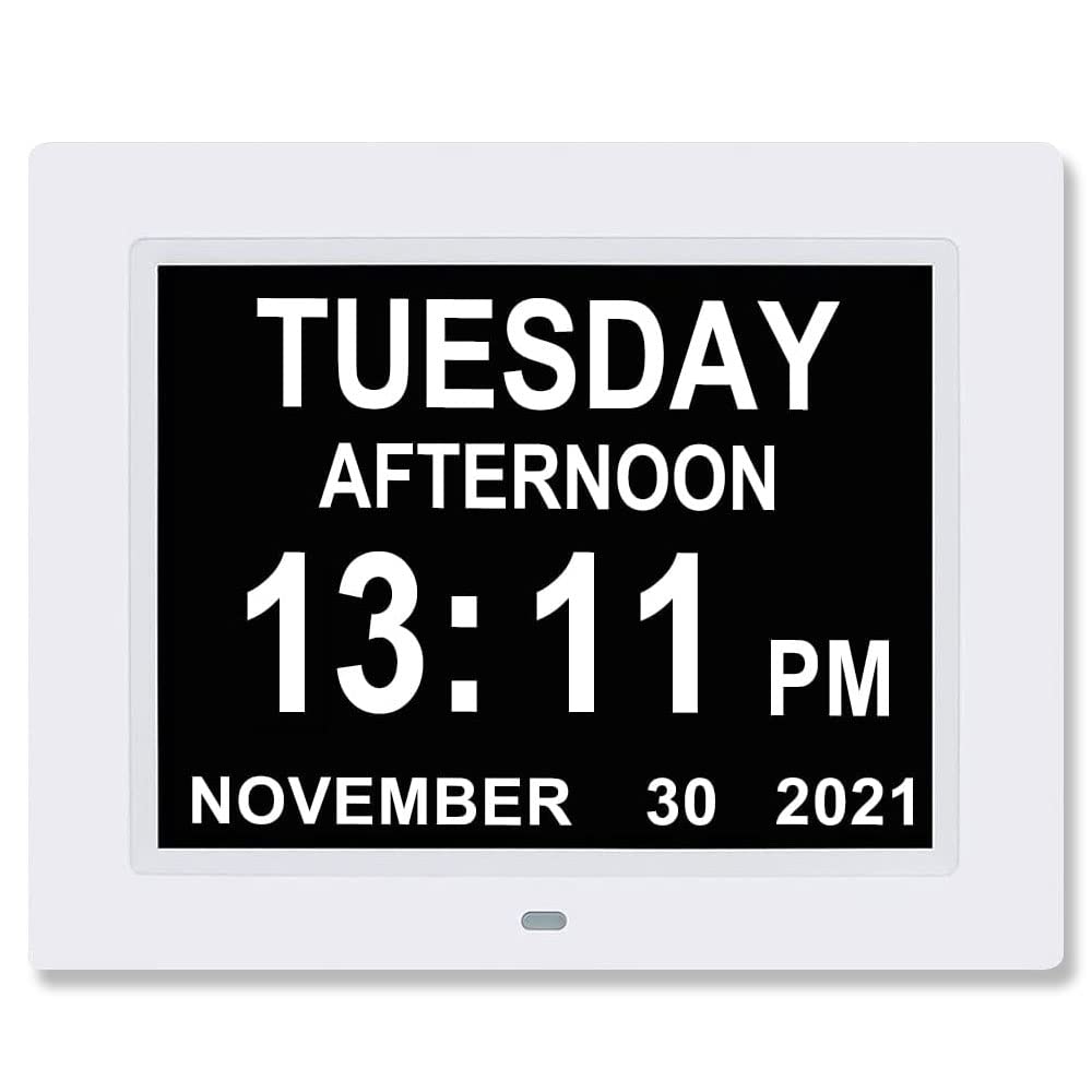 9 Inch Digital Day Calendar Clocks Clear Display Extra Large Day Date Time Dementia Clock for Senior Elderly impaired Vision Memory Loss Alzheimer’s with Medication Reminders Alarms (White)