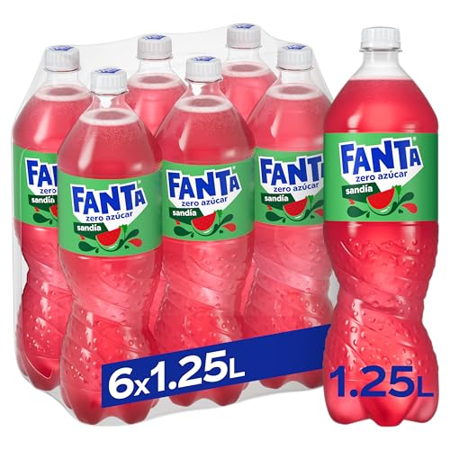 Fanta Sandía Sin Azúcar Añadido, Refresco con 4% de Zumo de Sandía - Pack 6 Botellas de 1.25 L
