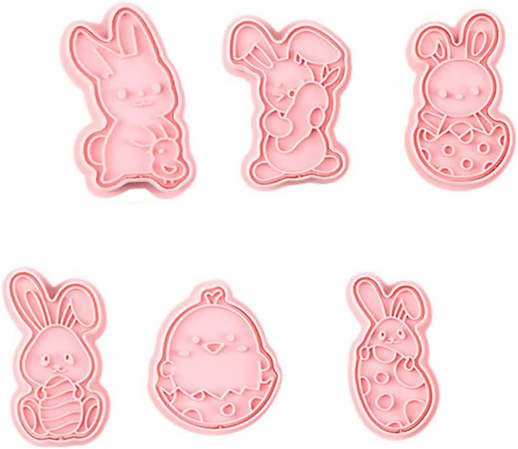 6pc Easter Bunny Rabbit Cookie Cutter Set Easter Egg Cookie Stamps Pastry Embossing Cutters Cartoon Baking Biscuits Chocolate Fondant Cake Decoration Cupcake Topper Kids Party Treats Snacks