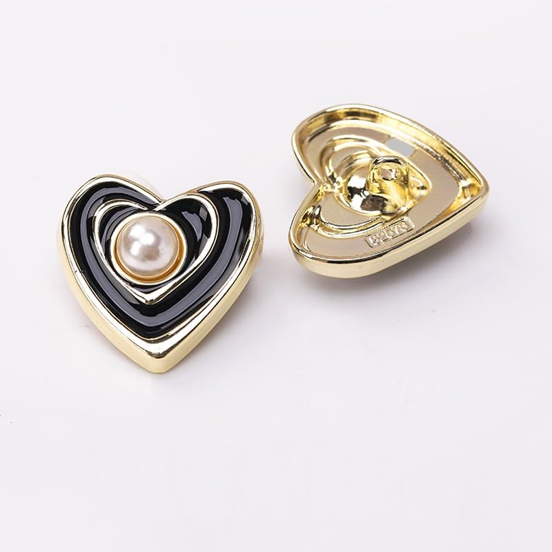 Metalowe guziki do płaszczy, 20 szt. Guzików w kształcie perłowego serca na ubrania, swetry rozpinane, płaszcze, projekty rękodzielnicze(Golden edge black,23 mm)