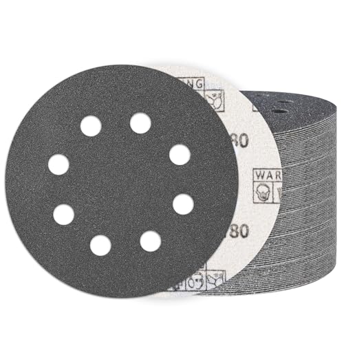 Image of 100PCS 5 Inch Sanding Discs 180 Grit, Wet Dry Hook and Loop Sandpaper | 8 Hole Silicon Carbide Round Sand Paper, Water and Oil Resistant, Orbital Sander for Wood Metal Automotive Polishing