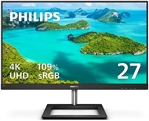 PHILIPS 278E1A 27" Frameless Monitor, 4K UHD IPS, 109% sRGB, Speakers, VESA, 4Yr Advance Replacement Warranty