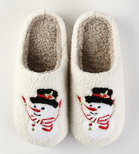 Rungion Furry House Slippers for Women Men Christmas Halloween Warm Soft Indoor Slippers Cute Elk Snowman Tree Winter Slides3
