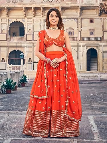 Fab Window orange georgette lehenga choli – image 2