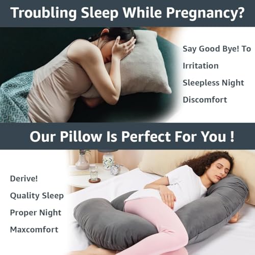 Image of Amazon Basics Full Body Pregnancy Pillow for Maternity,Baby Nursing,Full Body Support-|Perfect Baby Shower Gift|J-Shaped-Washable Cover with Zip - Grey, Velvet (EVAB JS PP GY)