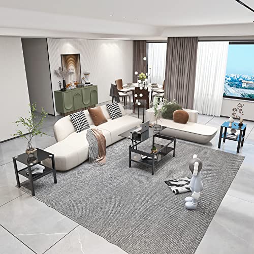 Oduse-Daily Black Lift Top Coffee Table Set Of 3 Piece, Black Glass Living Room Table Set Of 3, Black Glass Coffee Table And End Coffee Table Sets (Set Of 3) #TOP4