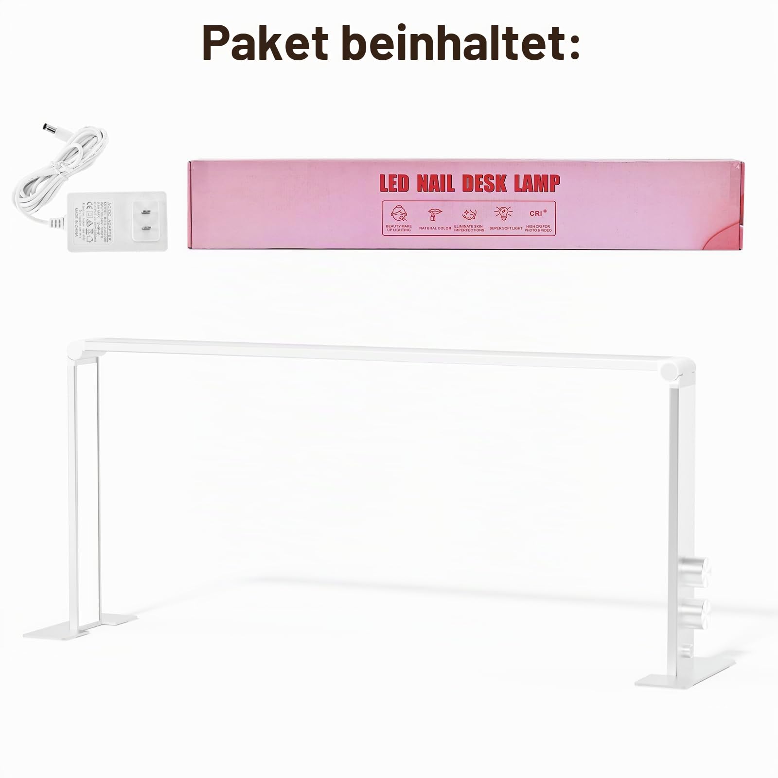Halbmond-Lampe 80cm Nail Desk Lampe 3 Modi 3000K-6000K Dimmbare LED Maniküre Licht, Nageltisch Lampe, Schreibtischlampe für Nail Tech, Wimpernverlängerung, Tattoo, Augenbrauen