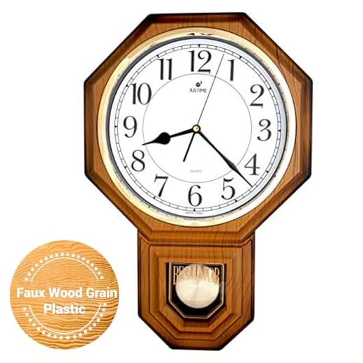 JUSTIME Traditional Schoolhouse Easy to Read Regulator Wall Clock, Chiming Wall Clocks with Pendulum & Westminster Chime Hourly, Schoolhouse Wall Decor Battery Operated (Light Wood Grain)