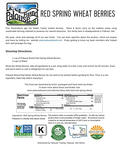 Wheat Berries | Hard Red Spring | 3 Lbs | Family Farmed In Washington State | 100% Desiccant Free | Non-Gmo | Usa Grown | Field Traced #TOP4