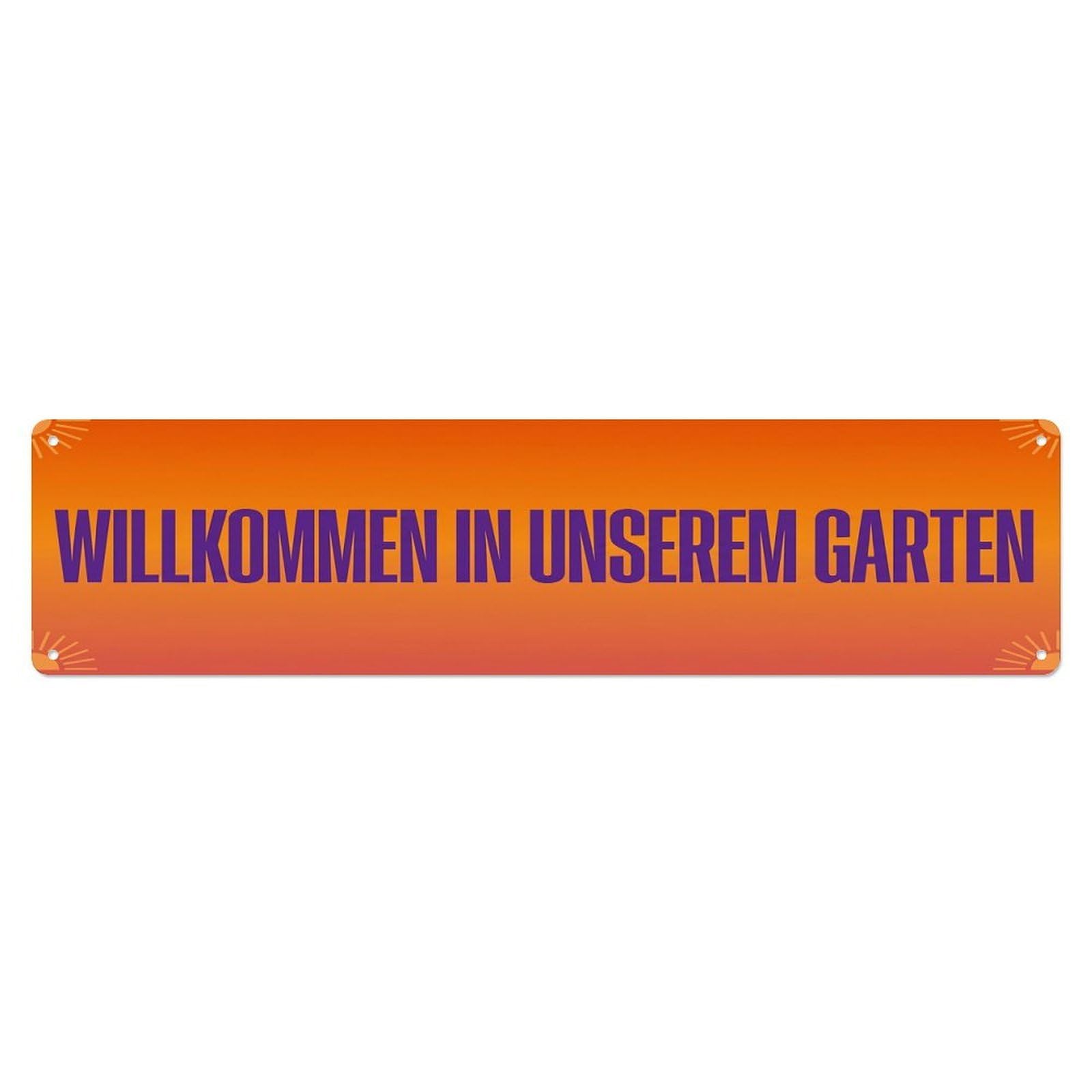 Vintage Welcome to Our Garden Sunset Orange Metal Tin Sign
