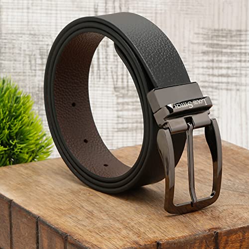 Image of LOUIS STITCH Men's Italian Leather Reversible Belt 1.25 inch (35mm) Handcrafted Formal Waist Band Officewear Men Gents Boys (Brown /Black) (FF-CS-)