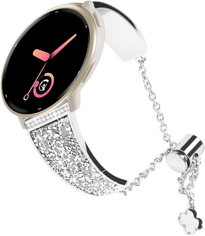 Compatible for Garmin Vivoactive 6/Vivoactive 5/3/3 Music Bands, 20mm Quick Release Metal Bling Bracelet Strap Wristband for Venu Sq 2/Venu 2 Plus/Approach S50/Forerunner 158/165/245/570 42mm