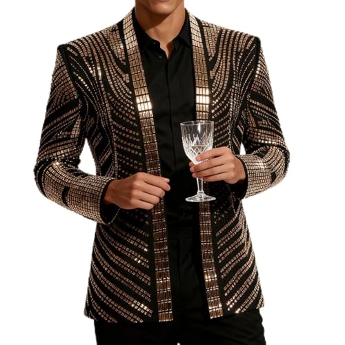 PYJTRL Men's Black and Gold Sequined Wedding Performance Party high-end