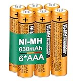 Triangle Power 6 Pack HHR-65AAABU NI-MH Rechargeable Batteries 1.2V 630mAh AAA Battery for Panasonic Cordless Telephone Batteries