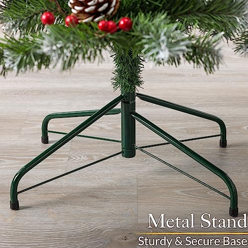 CHRISTOW 6ft Artificial Christmas Tree with Snow Pine Cones & Berries, Luxury Natural Looking Flocked Woodland Spruce, Indoor Xmas Decoration, Easy Assembly with Stand, 611 Tips (skirt not included) - Image 5