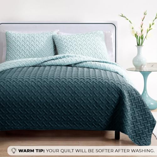 Image of Story@Home Reversible Quilted Bed Cover King Size Bed | 400 TC Ultrasonic Bedspread AC Blanket | Comforter for Double Bed - Bedcover for Double Bed with 2 Pillow Cases 250x225 CM - Rain & Sea