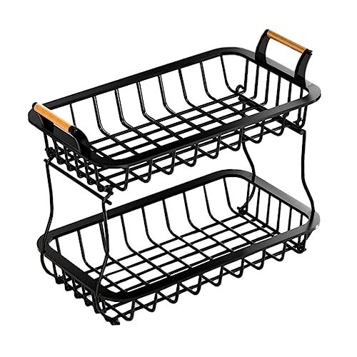 MAGICLULU 1 Organizador De Platos De Fruta De Hierro Forjado De Doble Capa Apilables Decoración Y Accesorios De Cocina Estante De Almacenamiento Para Productos