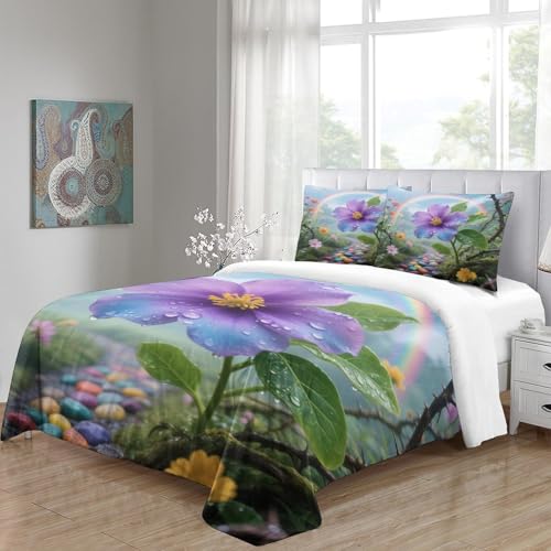 Housse de couette violette fermeture éclair cachée pour lit simple microfibre 140x200 - 5