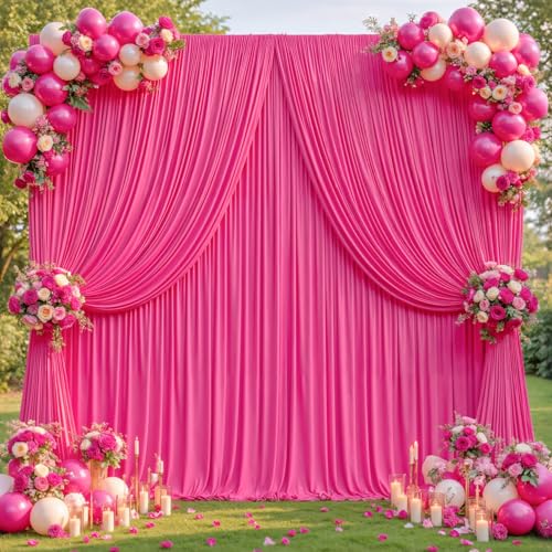 20x10ft Hot Pink Backdrop Curtains for Wedding Parties Wrinkle Free Fuchsia Curtains Photo Backdrop Drapes for Photography Birthday Baby Shower Soft Fabric Party Backgournd for Photoshoot