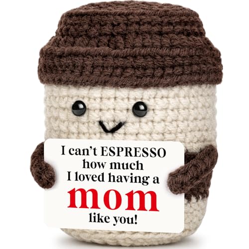 Mothers Day Birthday Gifts for Mom from Son Daughter Husband Handmade Crochet Coffee Espresso Mug Decoration for Best Mom Mama Mother in Law Bonus Step Moms Mother’s Day I Love You Cute Present