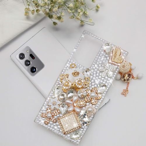 Guppy Compatible with Galaxy S21 Ultra Case Women Luxury 3D Bling Shiny Rhinestone Diamond Crystal Pearl Handmade Pendant Iron Tower Pumpkin Car Flower Soft Protective Anti-Fall Case 6.8 inch by Guppy - Used condition - Image 4