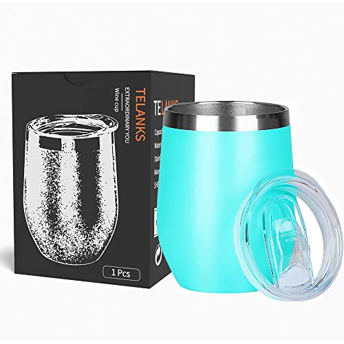 Gobelet à vin isotherme en acier inoxydable avec couvercle, tasse à café réutilisable de 350 ml, tasse de voyage, idéal pour les boissons chaudes et froides : vin, thé et cocktails (bleu mer, 1) Cover