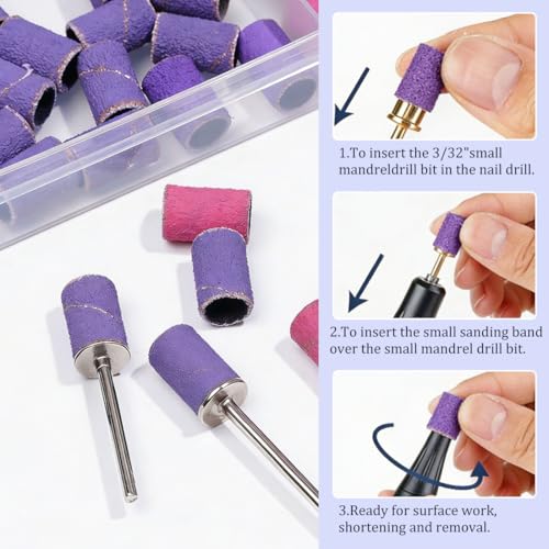 Schleifhülsen Schleifbänder, 200 Stück, 240 und 180 Grit Kleine Schleifbänder für Nagelbohrer, Schleifhülsen Nagelfräser, Schleifkappen mit Nagelbohrer, für Professionelle Maniküre Pediküre