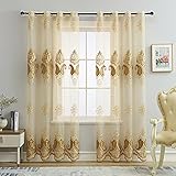 ELKCA Luxury Embroidered Sheer Curtains for Living Room Coffee Tulle Curtains for Bedroom...
