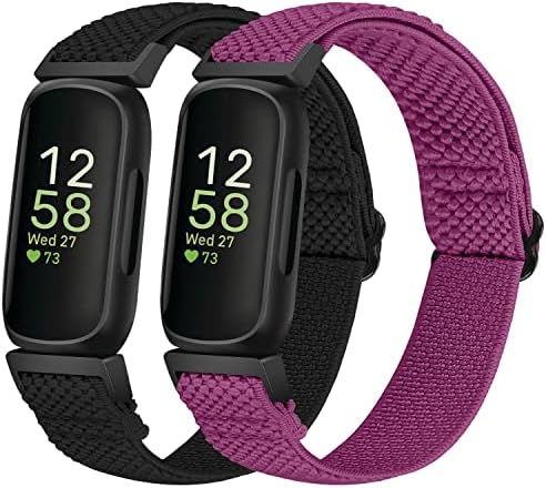Huamanlou 2 Pack Elastic Strap Compatible with Fitbit Inspire 3/Inspire 2/Inspire/Inspire HR/Ace 2/Ace 3 Strap, Soft Nylon Adjustable Sport Replacement Band Men Women