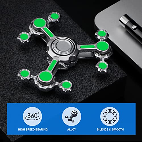 Image of Dilabnba Infinity Gear Fidget Spinners Toy for Kids Adults, Cool Metal Finger Spinner for Stress Relief Anti Anxiety, Light Glow in The Dark Desk Toy for Boys Age 3-12 Stocking Stuffer Gift(Green)