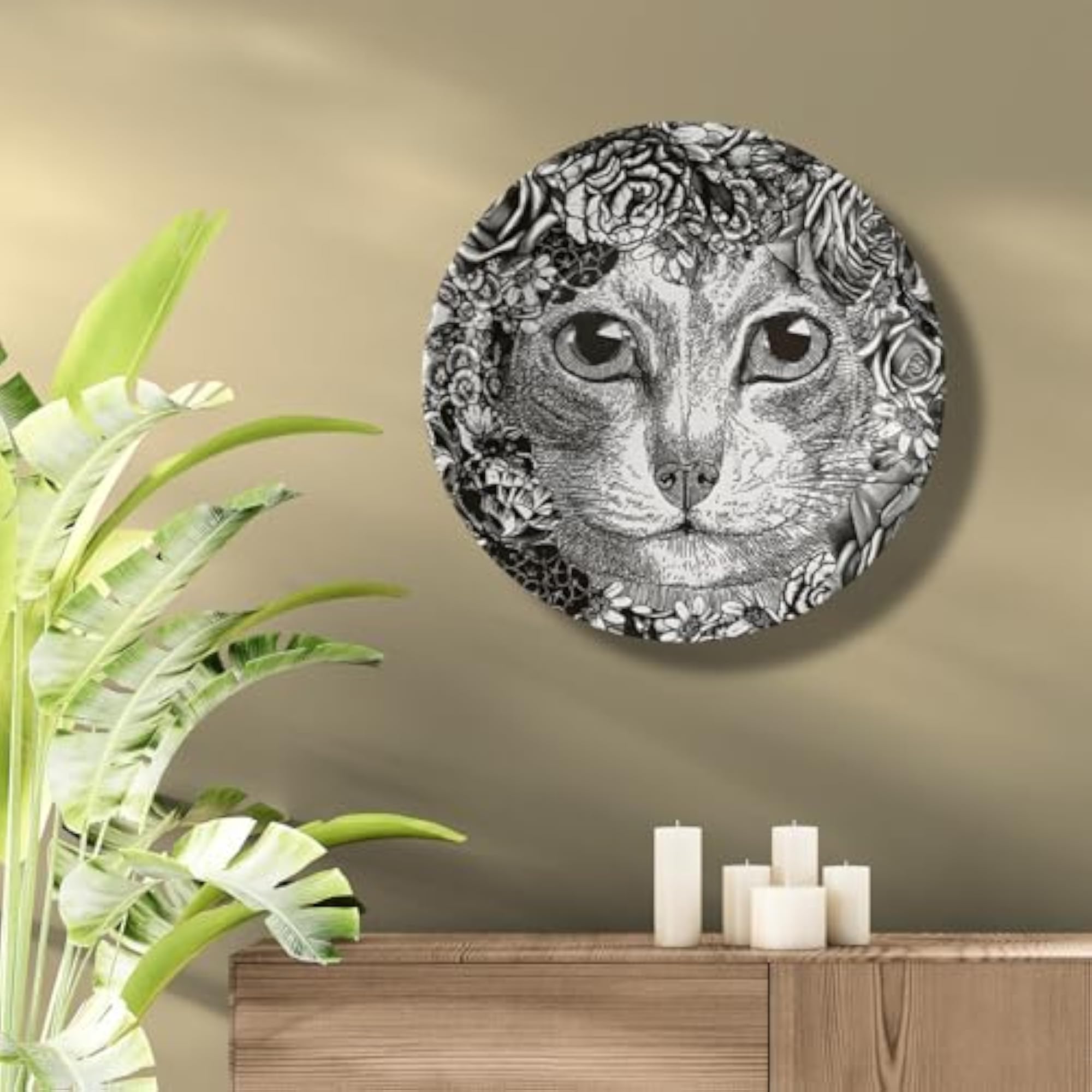Cat Face Ceramic Wall Art Plate, Animal Decor