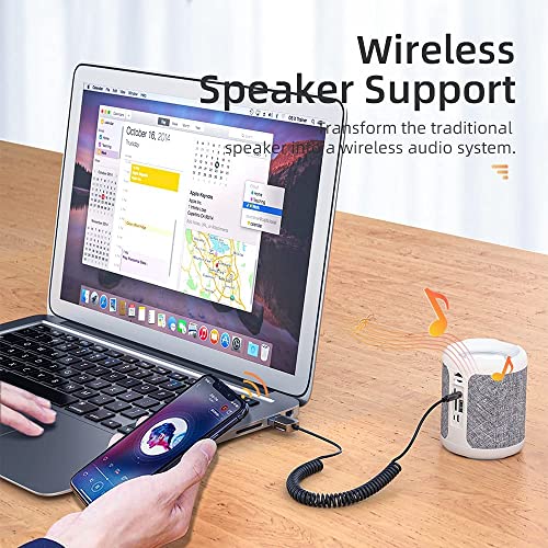 Adattatore Bluetooth Aux, ricevitore wireless Bluetooth v5.0 da USB a jack da 3,5 mm, ingresso AUX per chiamate in vivavoce, Plug & Play, accensione automatica per altoparlanti auto, audio domestico