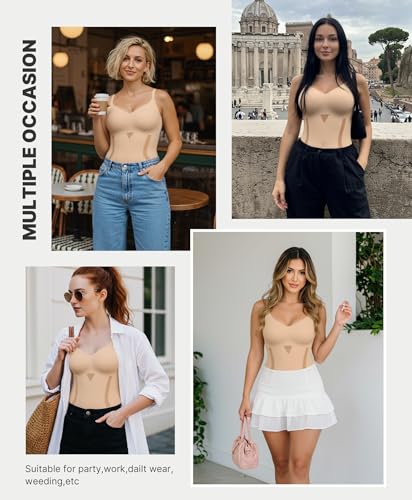 Image of SHAPELLX Shapewear for Women Tummy Control Body Shaper Slimming Bodysuit V Neck Body Shaper Suit Butt Lifter