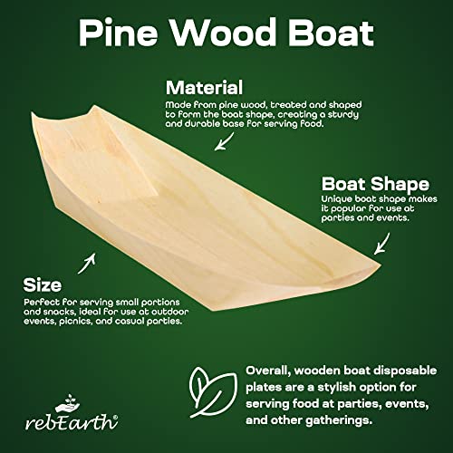 Rebearth Bamboo Wood Boat Disposable Plates Heat Resistant For Appetizer Mini Bowls Sushi Dessert Buffet Finger Party To Go Hors D'oeuvres Serving Tray Bulk Catering Supplies 100 Count Large Size 7" #TOP1