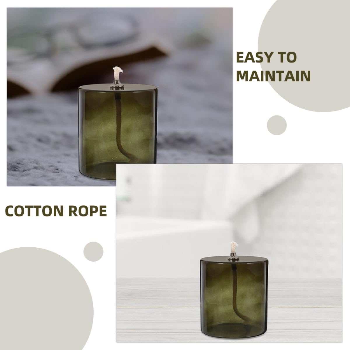 3pcs Vintage Glass Oil Lamps Set, Olive Green Large, Medium Small Kerosene Liquid Candle Holders for Indoor Use, Refillable Household Oil Lamps Home Décor