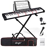 Lexington 61 Key Keyboard Piano, Complete Electronic Piano Keyboard Set for Beginners Adults, Portable Music Keyboard with Lighted Keys, Teaching Modes, Stand, Case, Microphone (Black)