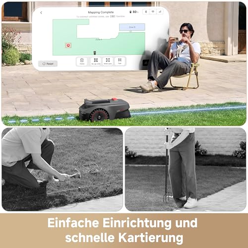 MOVA ViAX 250 Mähroboter Ohne Begrenzungskabel, Empf. 250m², KI-gestützte Kartierung, U-förmige Bahnen, Hindernisvermeidung Dual-Vision, Besserer Kantenschnitt, Für Komplexe Gelände, Appsteuerung 2