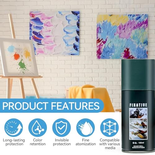 Image of Professional Art Fixative Spray, Clear Matte Varnish for Oil Acrylic Pastel & Charcoal, Non-Yellowing Fast Dry Protective Artwork Sealer, 180ml (180ML)