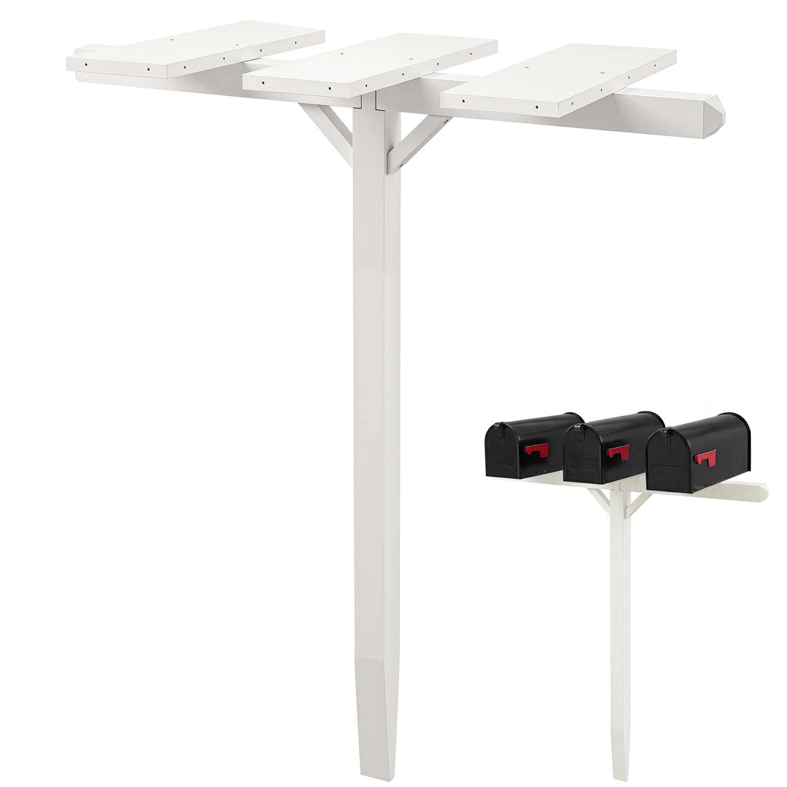Photo 1 of Colingmill White Mailbox Post Sleeve Pine Wood Mailbox Stand Without Mail Boxes for Home Garden Outdoor Decoration(54 x 18 Inches,2 Mailboxes)