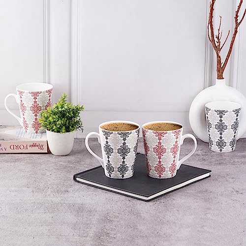 Image of Dandy Lines Conical Madrid, Ceramic Coffee Mug Set, Pack of 4, Microwave & Dishwasher Safe, Great for Home Use & Gifting