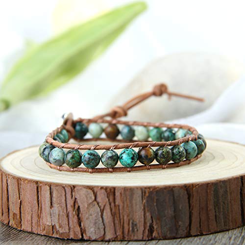 Image of KELITCH Turquoise Beaded Wrap Bracelets Bangle Handmade Charm Chain Strand Bracelet For Women