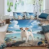 Funda Nórdica Jack Russell Terrier Juego De Ropa De Cama con Diseño Perro Costa En 3D Microfibra con Cremallera Y Funda Almohada para Niños Y Niñas King(220x240cm)