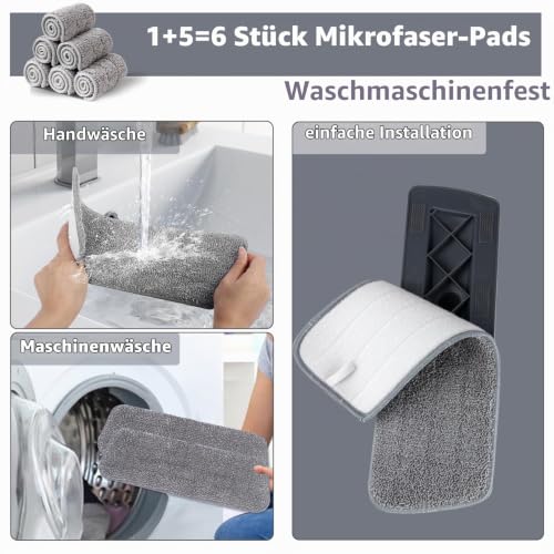 Mopps für die Bodenreinigung,Bodenwischer mit Sprühfunktion mit 6 Waschbaren Mikrofaserbezug...