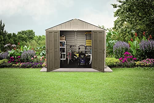Keter Stronghold 10X8 Large Resin Outdoor Shed For Patio Furniture, Lawn Mower, And Bike Storage, Taupe #TOP3
