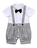 HeMarIsle Baby Boy Gentleman White Shirt Bowtie Tuxedo Onesie Jumpsuit Overall Romper（0-18M） … (White, 60(0-3 Month))