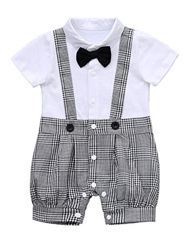 Image of HeMarIsle HMD Baby Boy Gentleman White Shirt Bowtie Tuxedo Onesie Jumpsuit Overall Romper（0-18M） …