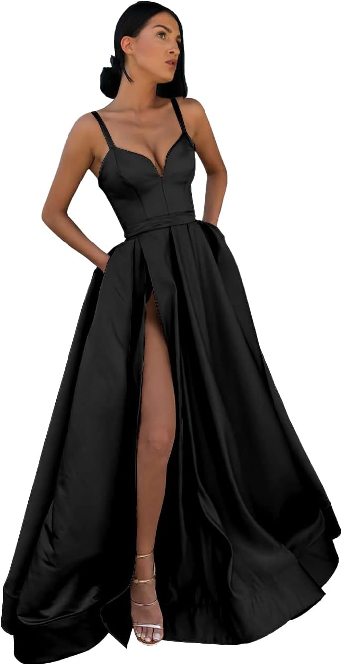 GUKARLEED Womens Ruched Satin Prom Dresses High Slit Jamaica | Ubuy
